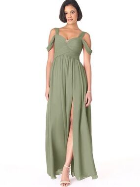 Azazie sage Green Cold-Shoulder Maxi Dress with Front Slit